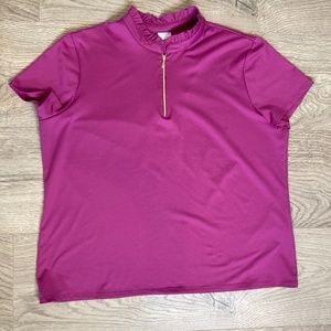 Chico's Zenergy Magenta Ruffle top detail with short sleeves